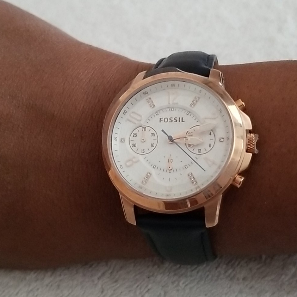 New Fossil Gwynn Chronograph Indigo Leather Watch Watch - Picture 11 of 11